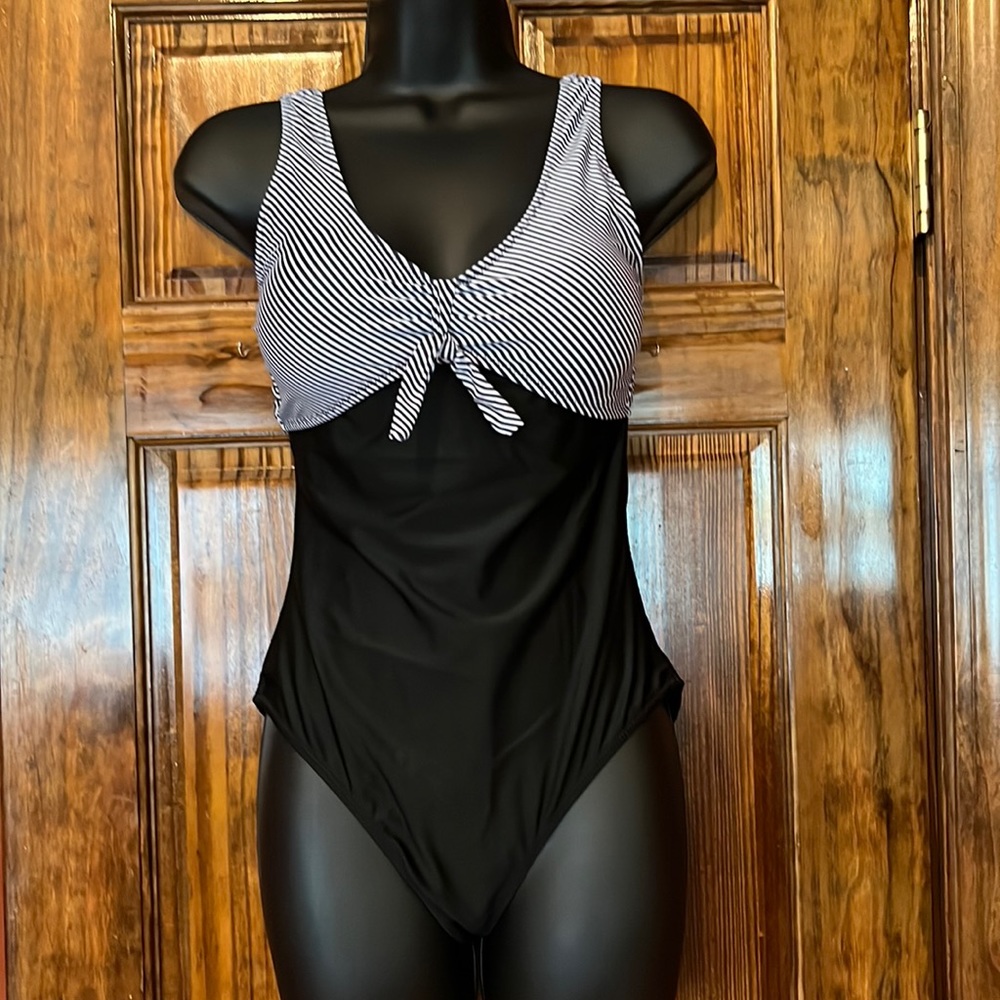 NWT Black & White Striped One Piece Swimsuit